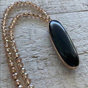 NWOT Black Agate Stone Pendant w Bead Necklace